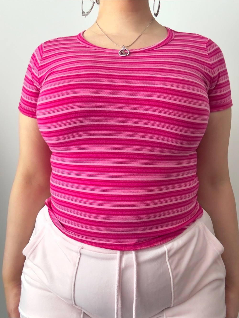 y2k style pink basic stripe tee